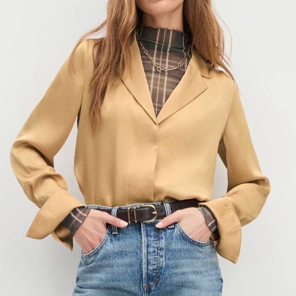 Favorite Daughter Lily Blouse Palomino Gold Retro Yellow Preppy Size Large
